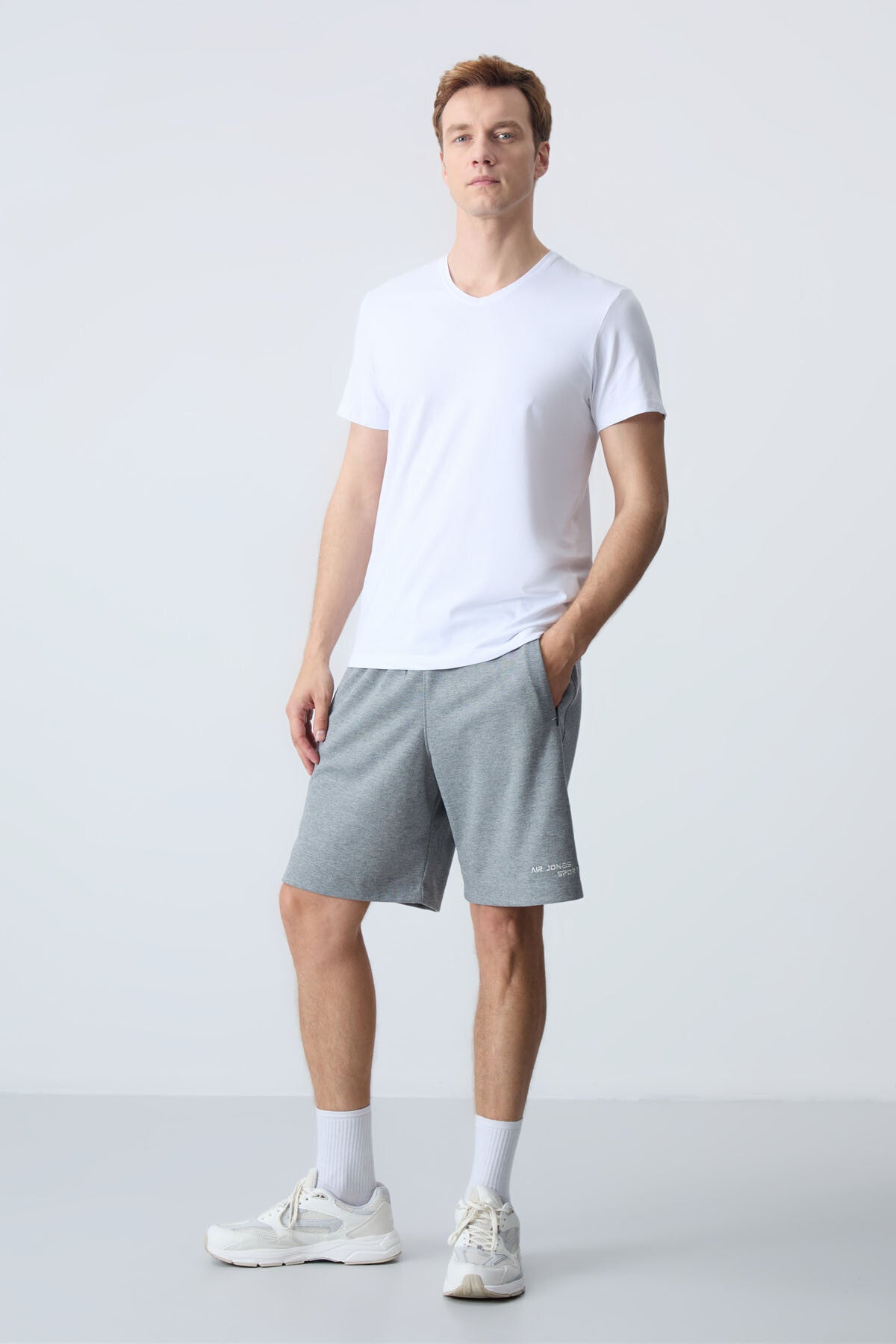 Grey Melange Cotton Thick Soft Textured Standard Fit Basic Men's Shorts - 81276