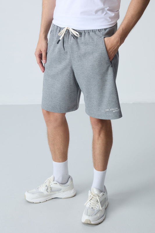 Grey Melange Cotton Thick Soft Textured Standard Fit Basic Men's Shorts - 81276