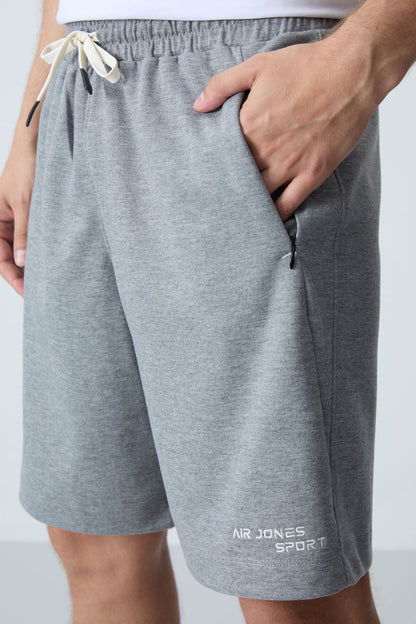Grey Melange Cotton Thick Soft Textured Standard Fit Basic Men's Shorts - 81276