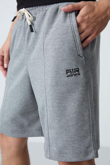 Grey Melange Cotton Thick Soft Textured Standard Fit Basic Men's Shorts - 81277