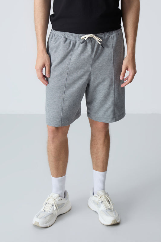 Grey Melange Cotton Thick Soft Textured Standard Fit Basic Men's Shorts - 81277