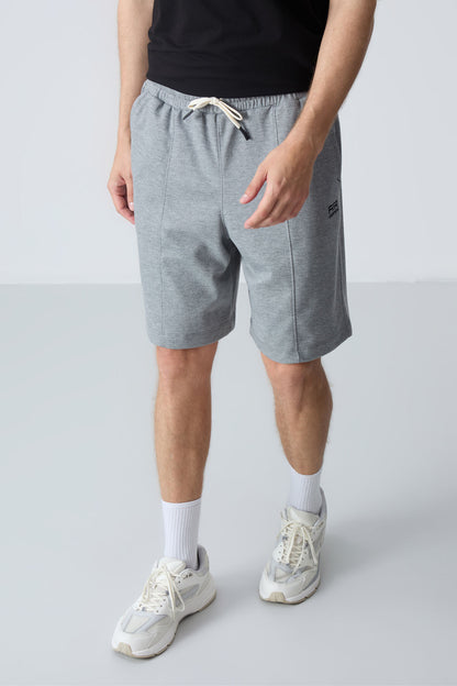 Grey Melange Cotton Thick Soft Textured Standard Fit Basic Men's Shorts - 81277