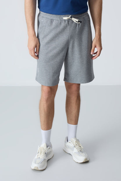 Grey Melange Cotton Thick Soft Textured Standard Fit Basic Men's Shorts - 81278
