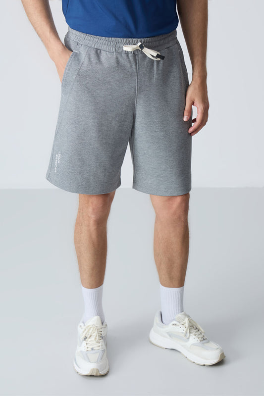 Grey Melange Cotton Thick Soft Textured Standard Fit Basic Men's Shorts - 81278