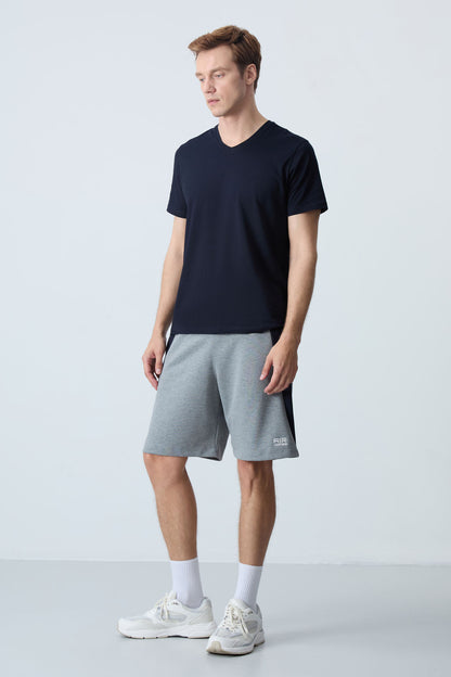 Grey Melange Cotton Thick Soft Textured Standard Fit Basic Men's Shorts - 81280