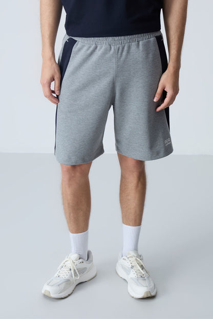 Grey Melange Cotton Thick Soft Textured Standard Fit Basic Men's Shorts - 81280
