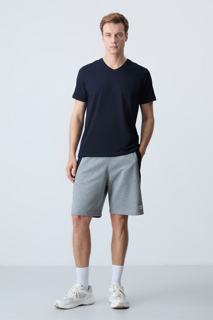 Grey Melange Cotton Thick Soft Textured Standard Fit Basic Men's Shorts - 81280