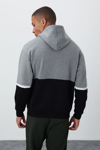 Grey Melange Cotton Thick Inner Fleece Soft Texture Comfort Fit Embroidered Men's Sweatshirt - 88417
