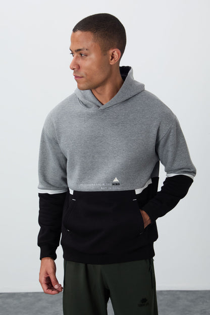 Grey Melange Cotton Thick Inner Fleece Soft Texture Comfort Fit Embroidered Men's Sweatshirt - 88417