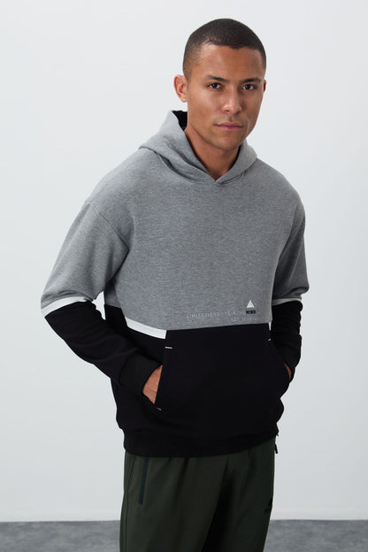Grey Melange Cotton Thick Inner Fleece Soft Texture Comfort Fit Embroidered Men's Sweatshirt - 88417