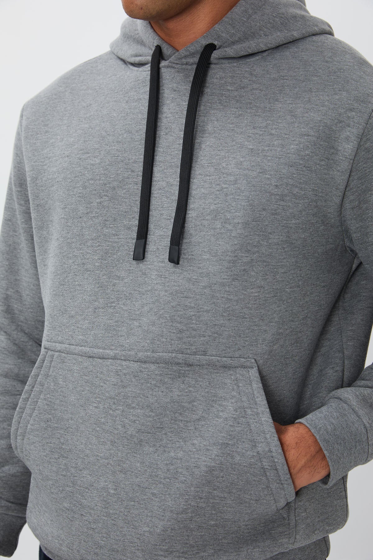 Grey Melange Cotton Thick Fleece-Lined Soft Texture Comfort Fit Embroidered Men's Sweatshirt - 88419