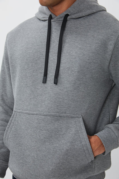 Grey Melange Cotton Thick Fleece-Lined Soft Texture Comfort Fit Embroidered Men's Sweatshirt - 88419
