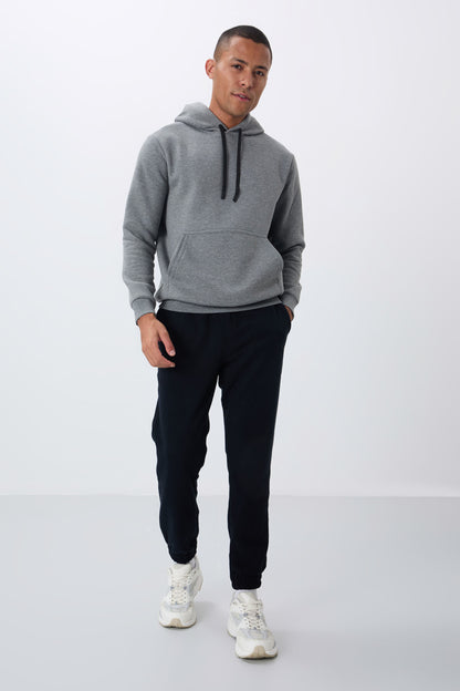Grey Melange Cotton Thick Fleece-Lined Soft Texture Comfort Fit Embroidered Men's Sweatshirt - 88419