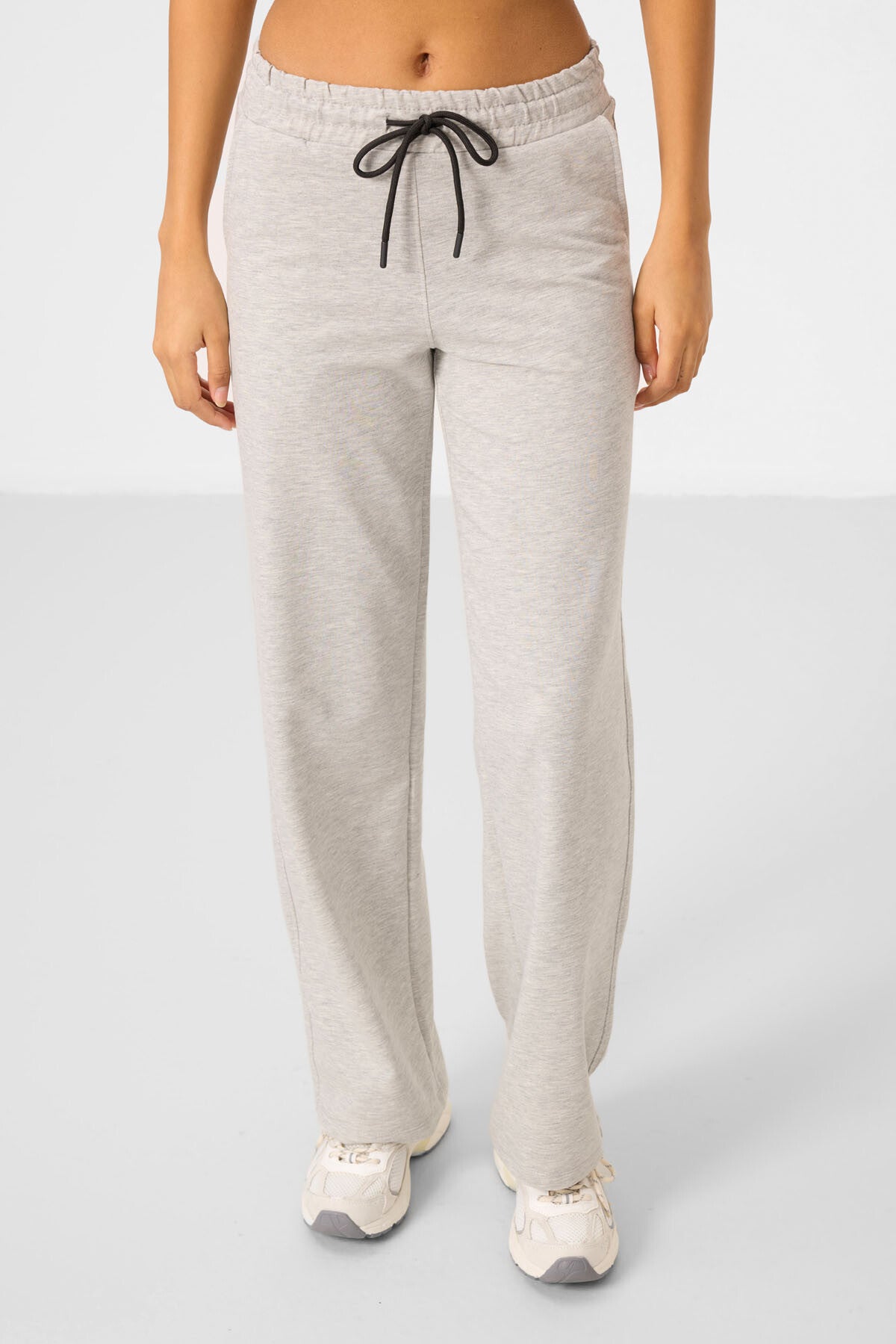 Grey Melange High Neck Zippered Cotton Women's Tracksuit Tunic Set - 95346