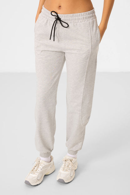 Grey Melange O Collar Basic Oversize Women's Tracksuit Tunic Set - 95347
