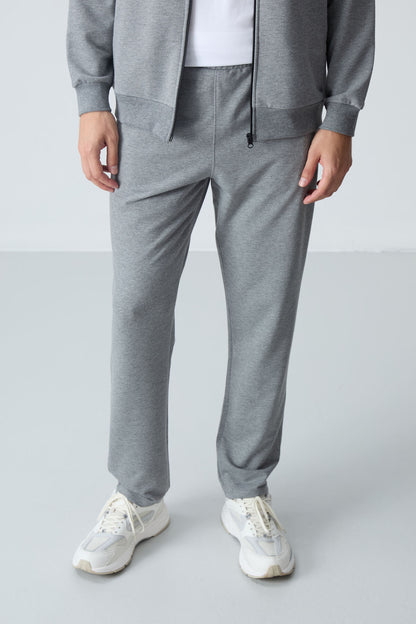 Gray Melange Cotton Thick Soft Textured Comfort Fit Basic Men's Tracksuit Set - 85260