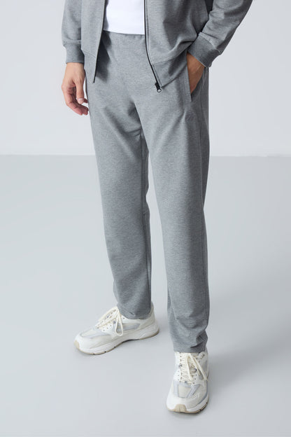 Gray Melange Cotton Thick Soft Textured Comfort Fit Basic Men's Tracksuit Set - 85260