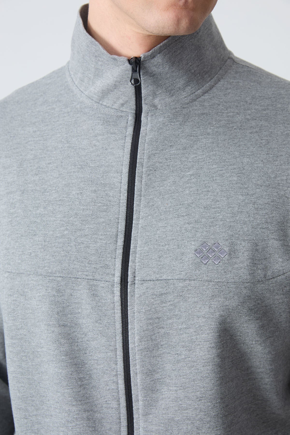 Gray Melange Cotton Thick Soft Textured Comfort Fit Basic Men's Tracksuit Set - 85260