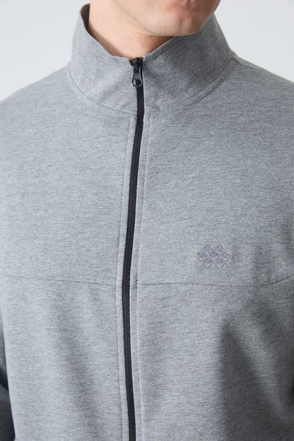 Gray Melange Cotton Thick Soft Textured Comfort Fit Basic Men's Tracksuit Set - 85260