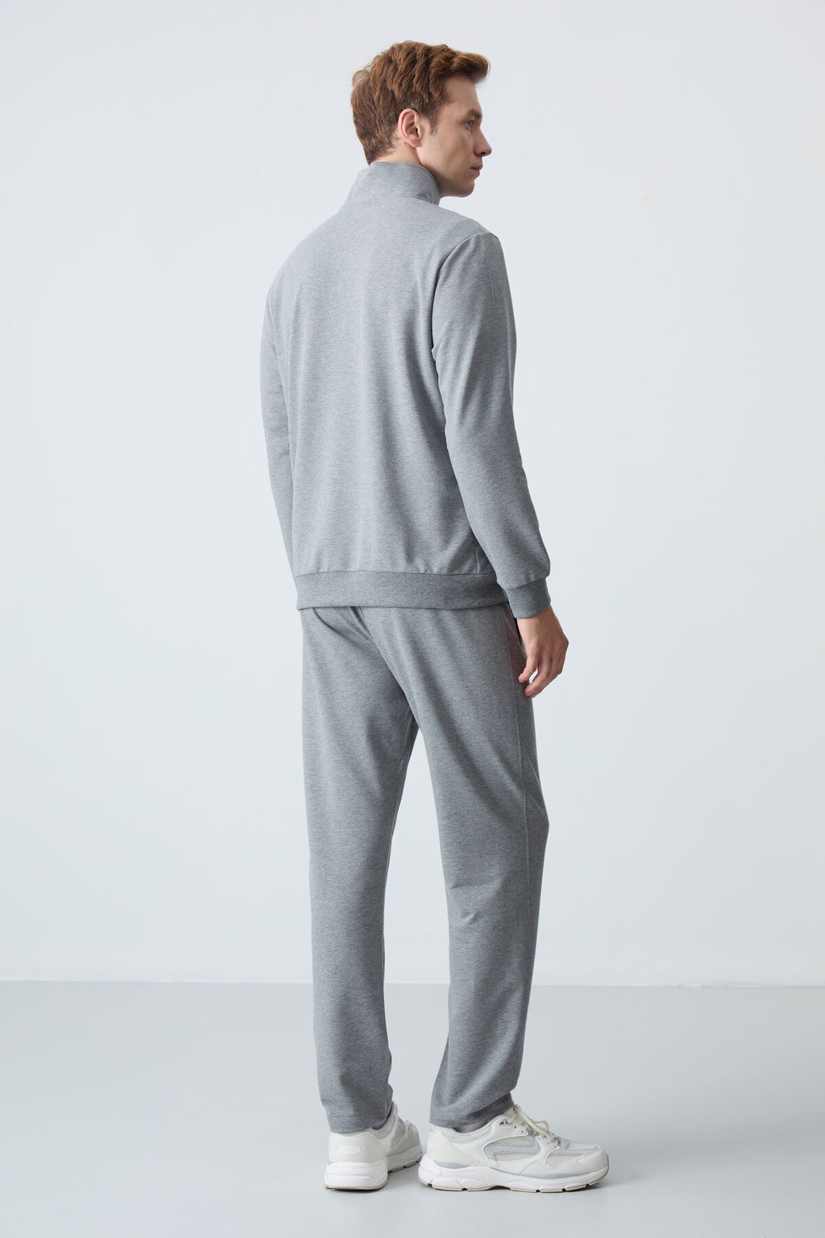 Gray Melange Cotton Thick Soft Textured Comfort Fit Basic Men's Tracksuit Set - 85260