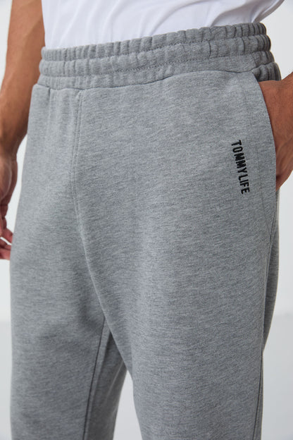 Grey Melange Compact Cotton Thick Smooth Textured Hooded Comfort Fit Men's Tracksuit Set - 85262