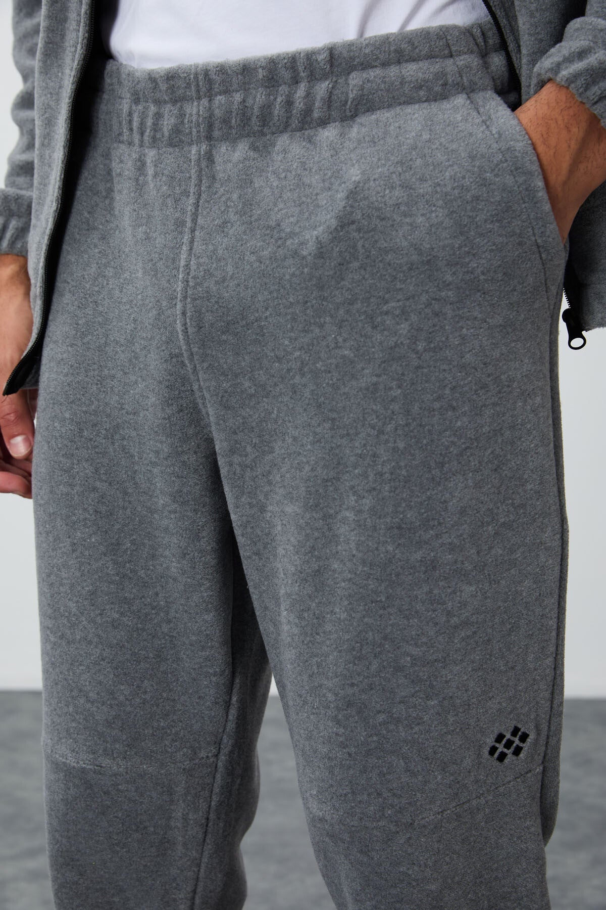 Grey Melange Thick Soft Textured Comfort Fit Embroidered Men's Tracksuit Set - 85269