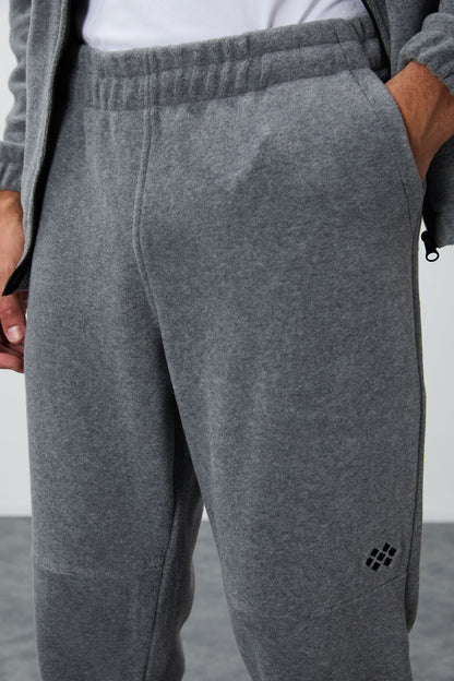 Grey Melange Thick Soft Textured Comfort Fit Embroidered Men's Tracksuit Set - 85269