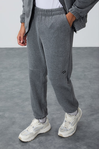 Grey Melange Thick Soft Textured Comfort Fit Embroidered Men's Tracksuit Set - 85269