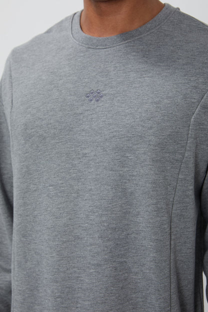 Grey Melange Compact Cotton Thick Smooth Textured O Collar Comfort Fit Men's Tracksuit Set -85263