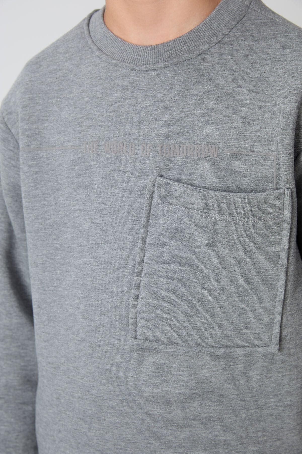 Grey Melange Cotton Thick Fleece-Lined Soft Textured Standard Fit Printed Boys' Tracksuit Set - 11257