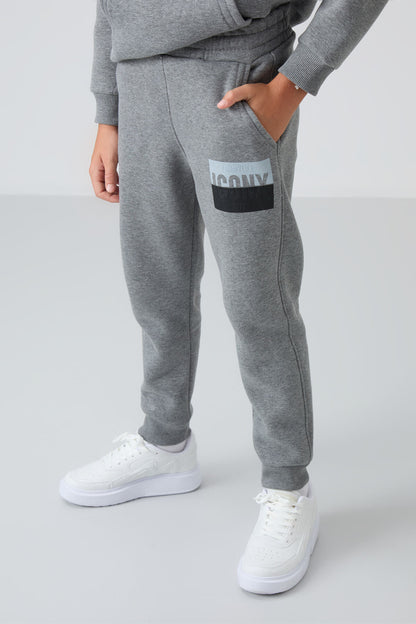 Grey Melange Cotton Thick Fleece-Lined Soft Textured Standard Fit Printed Boys' Tracksuit Set - 11246