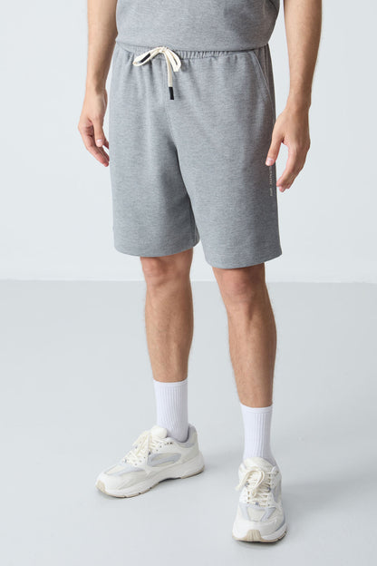 Grey Melange Cotton Thick Soft Textured Oversize Fit Basic Men's Shorts Set - 85257