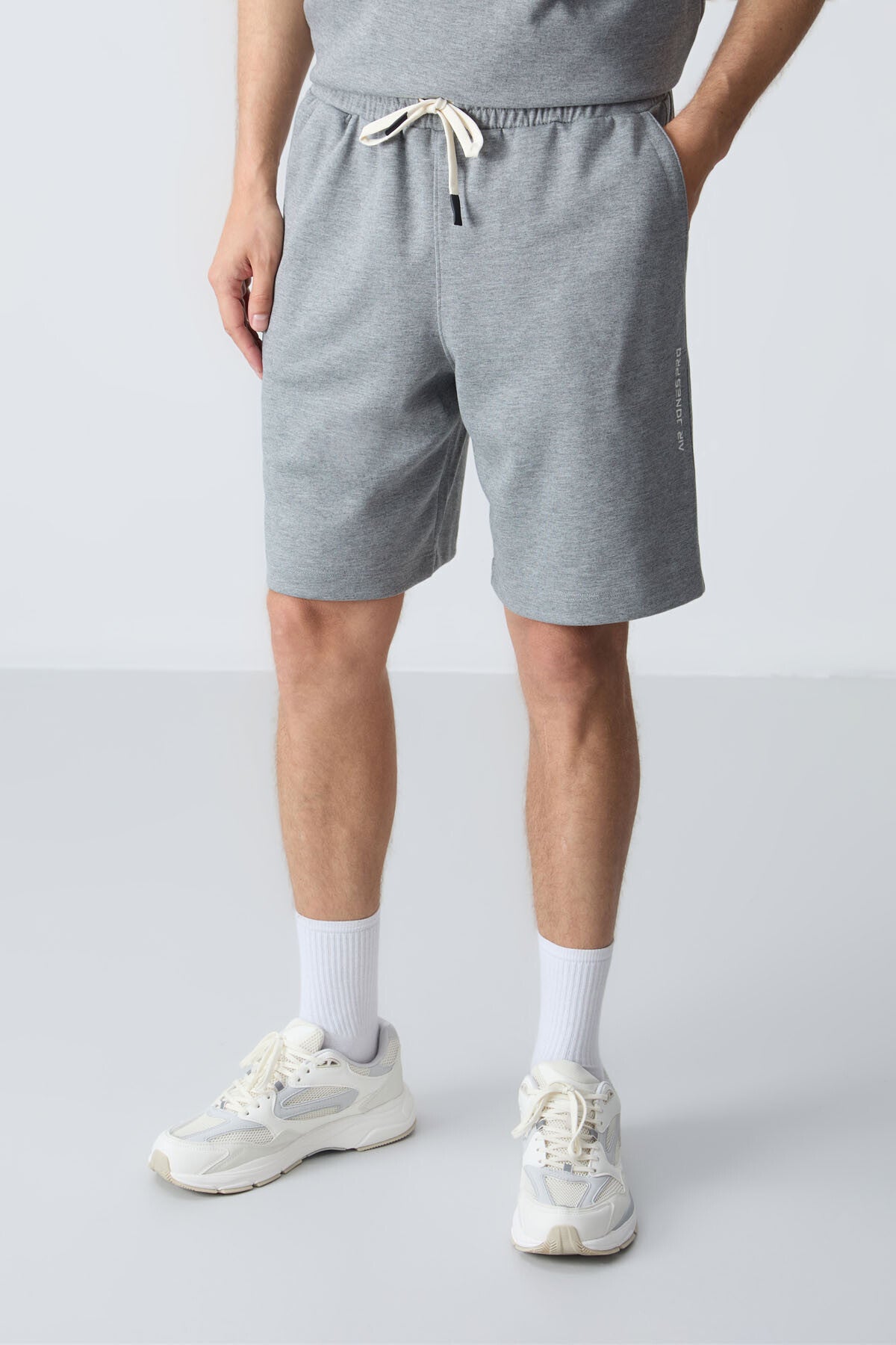 Grey Melange Cotton Thick Soft Textured Oversize Fit Basic Men's Shorts Set - 85257
