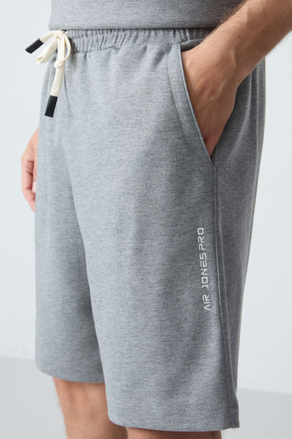 Grey Melange Cotton Thick Soft Textured Oversize Fit Basic Men's Shorts Set - 85257