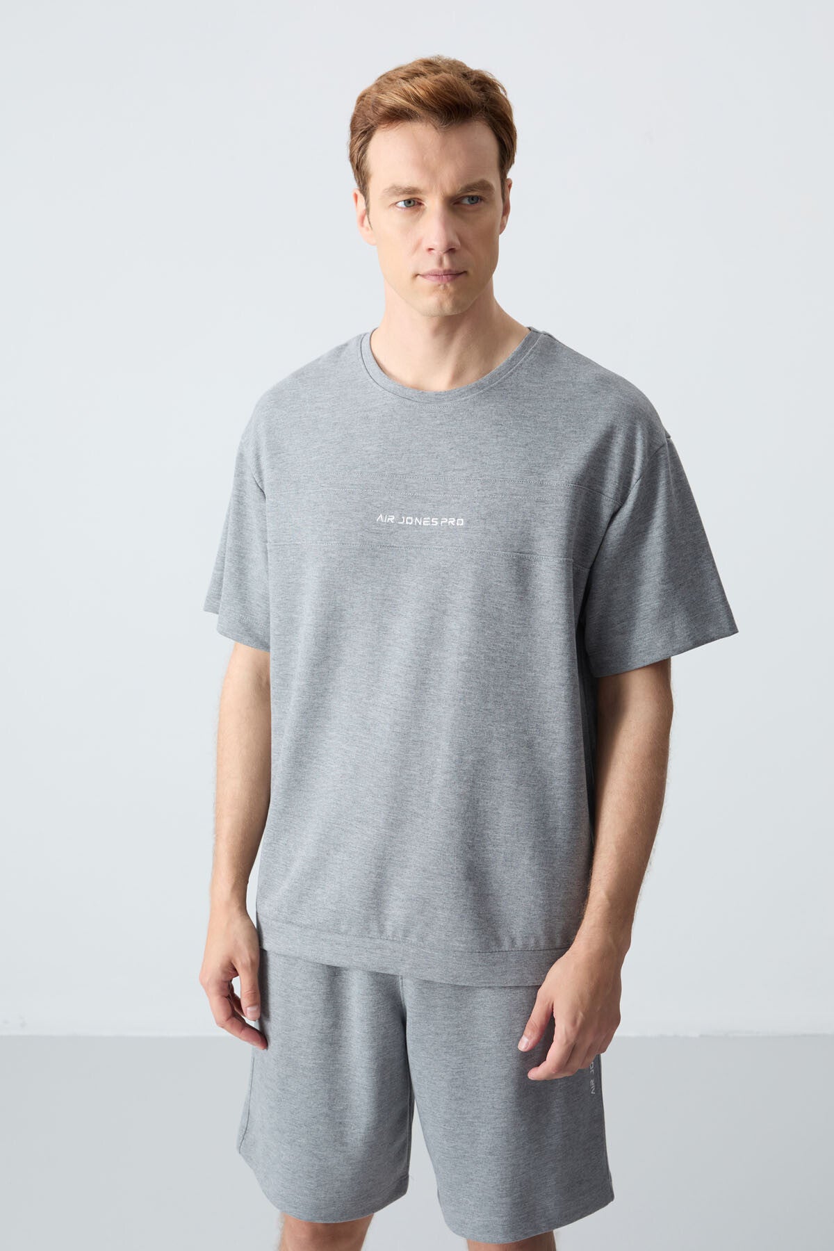 Grey Melange Cotton Thick Soft Textured Oversize Fit Basic Men's Shorts Set - 85257