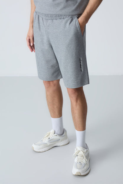 Grey Melange Cotton Thick Soft Textured Oversize Fit Basic Men's Shorts Set - 85258