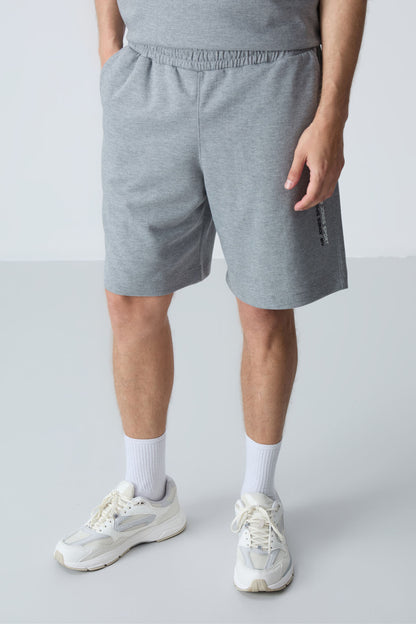 Grey Melange Cotton Thick Soft Textured Oversize Fit Basic Men's Shorts Set - 85258