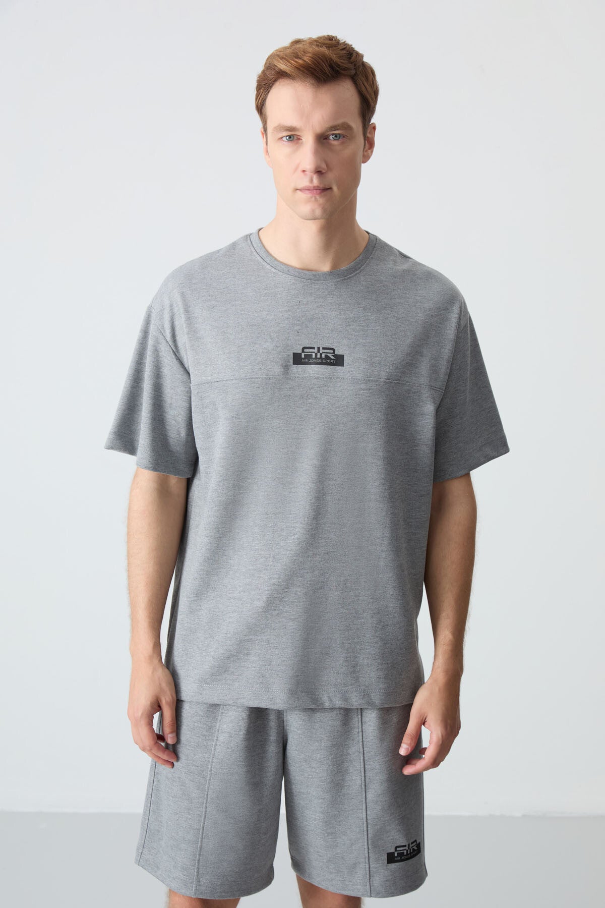 Grey Melange Cotton Thick Soft Textured Oversize Fit Basic Men's Shorts Set - 85259