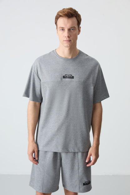 Grey Melange Cotton Thick Soft Textured Oversize Fit Basic Men's Shorts Set - 85259