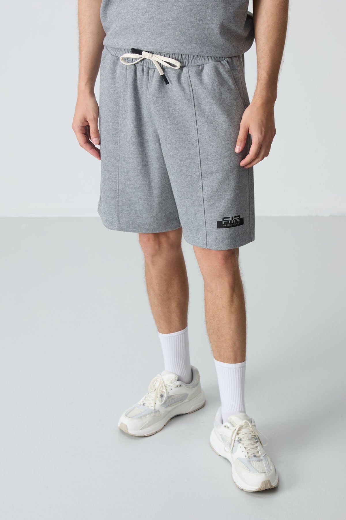 Grey Melange Cotton Thick Soft Textured Oversize Fit Basic Men's Shorts Set - 85259
