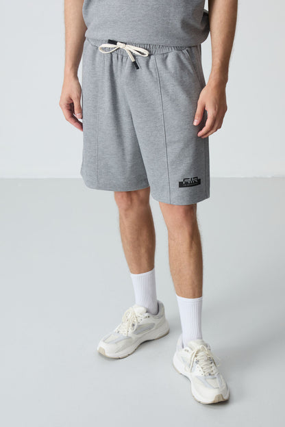 Grey Melange Cotton Thick Soft Textured Oversize Fit Basic Men's Shorts Set - 85259