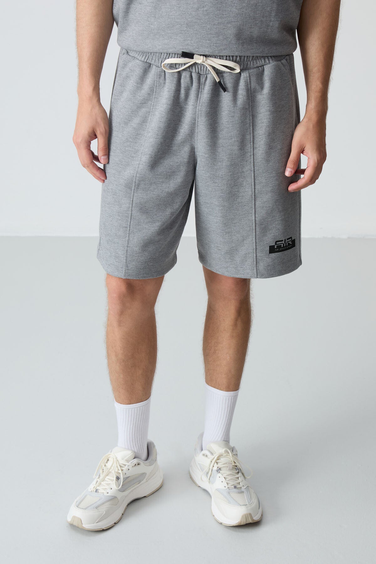 Grey Melange Cotton Thick Soft Textured Oversize Fit Basic Men's Shorts Set - 85259