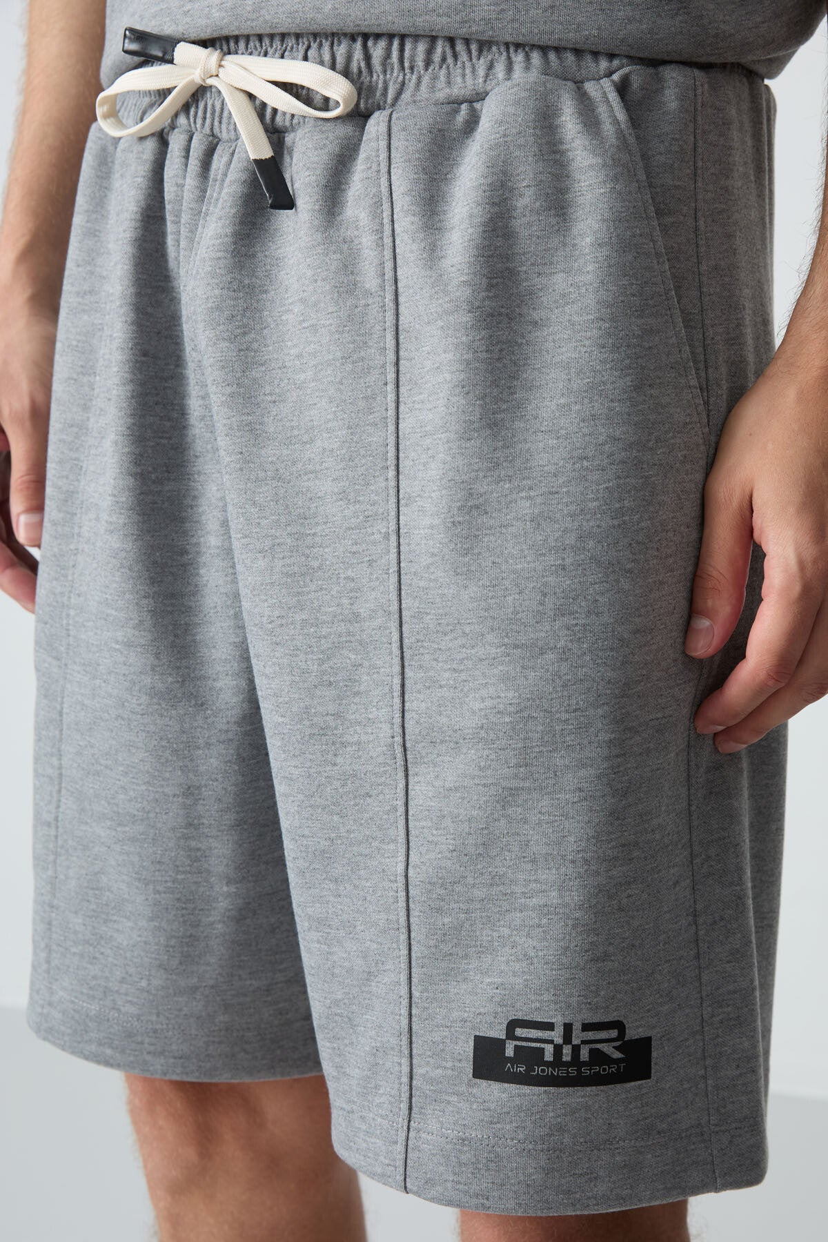 Grey Melange Cotton Thick Soft Textured Oversize Fit Basic Men's Shorts Set - 85259