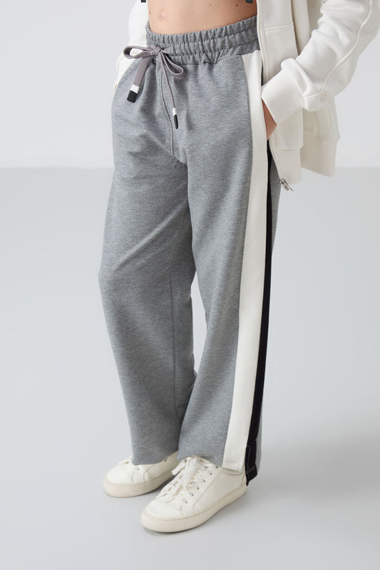 Grey Melange Slit Detailed Pocket Wide Leg Girls' Tracksuit Bottom - 75141