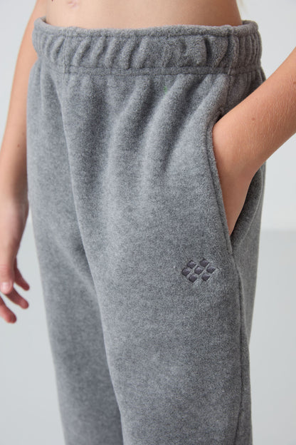 Grey Melange Thick Soft Textured Standard Fit Embroidered Fleece Girls' Tracksuit Bottom - 75155