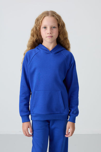 Night Blue Cotton Fleece-Lined Soft Textured Standard Fit Embroidered Girls' Tracksuit Set - 75162