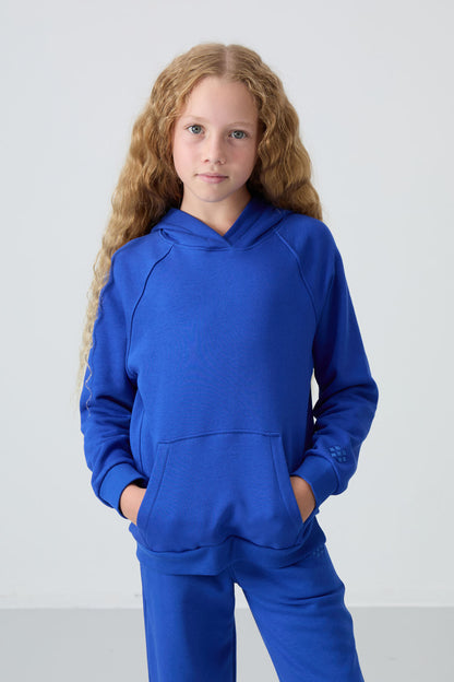 Night Blue Cotton Fleece-Lined Soft Textured Standard Fit Embroidered Girls' Tracksuit Set - 75162