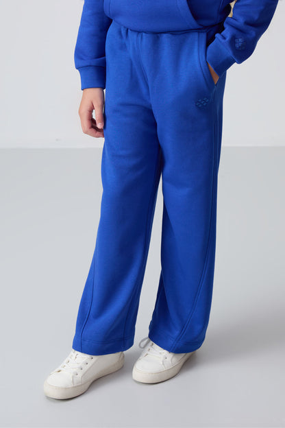 Night Blue Cotton Fleece-Lined Soft Textured Standard Fit Embroidered Girls' Tracksuit Set - 75162