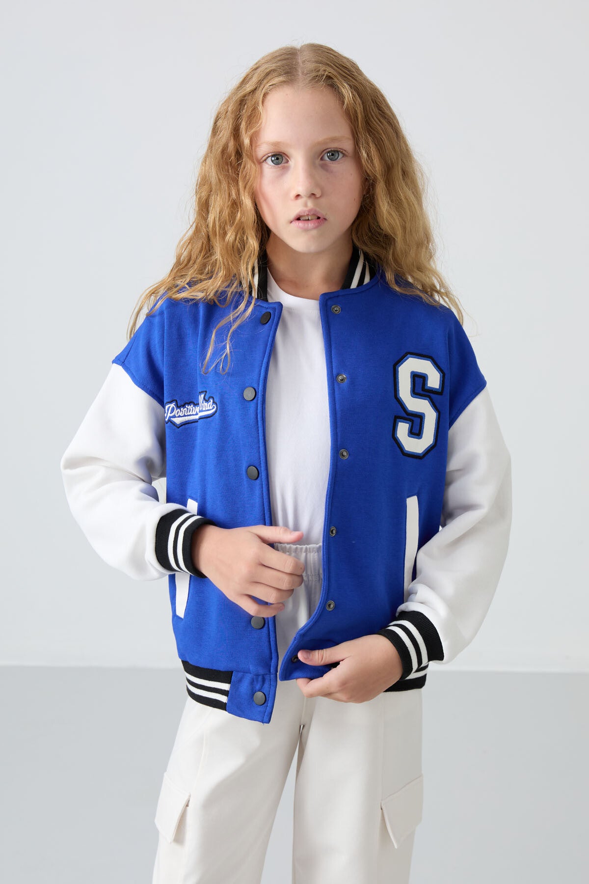 Night Blue Cotton Lined Fleece Soft Textured Standard Fit Embroidered Girls' College Jacket - 75163
