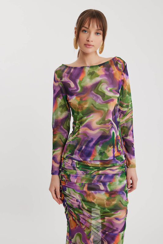 WIDE COLLAR PATTERNED TUBE BLOUSE